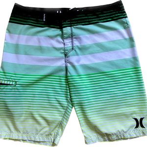 Men’s Hurley Swim Trunks Size 36 green and white stripes
